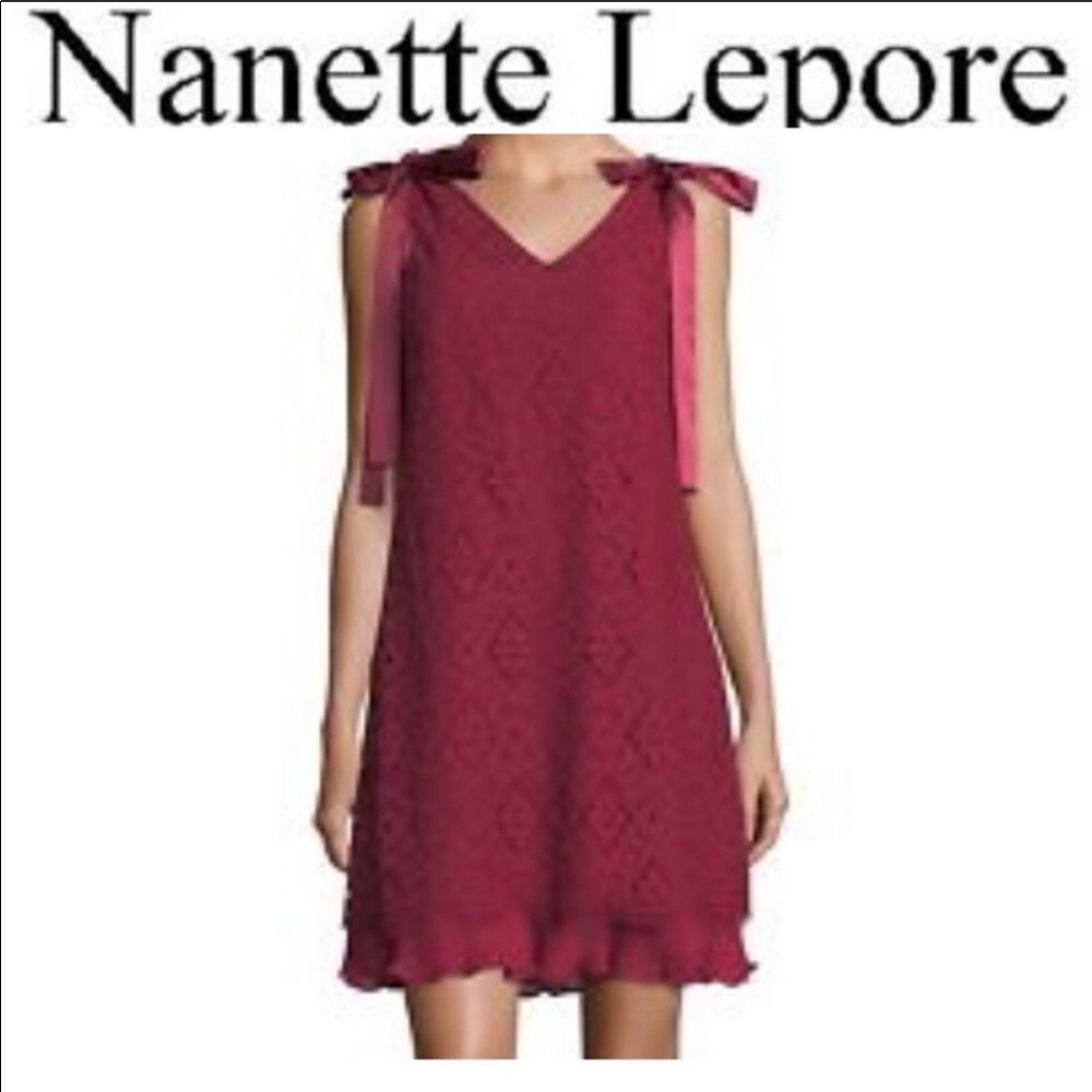 Nanette Lepore cranberry pleated lace dress 12
